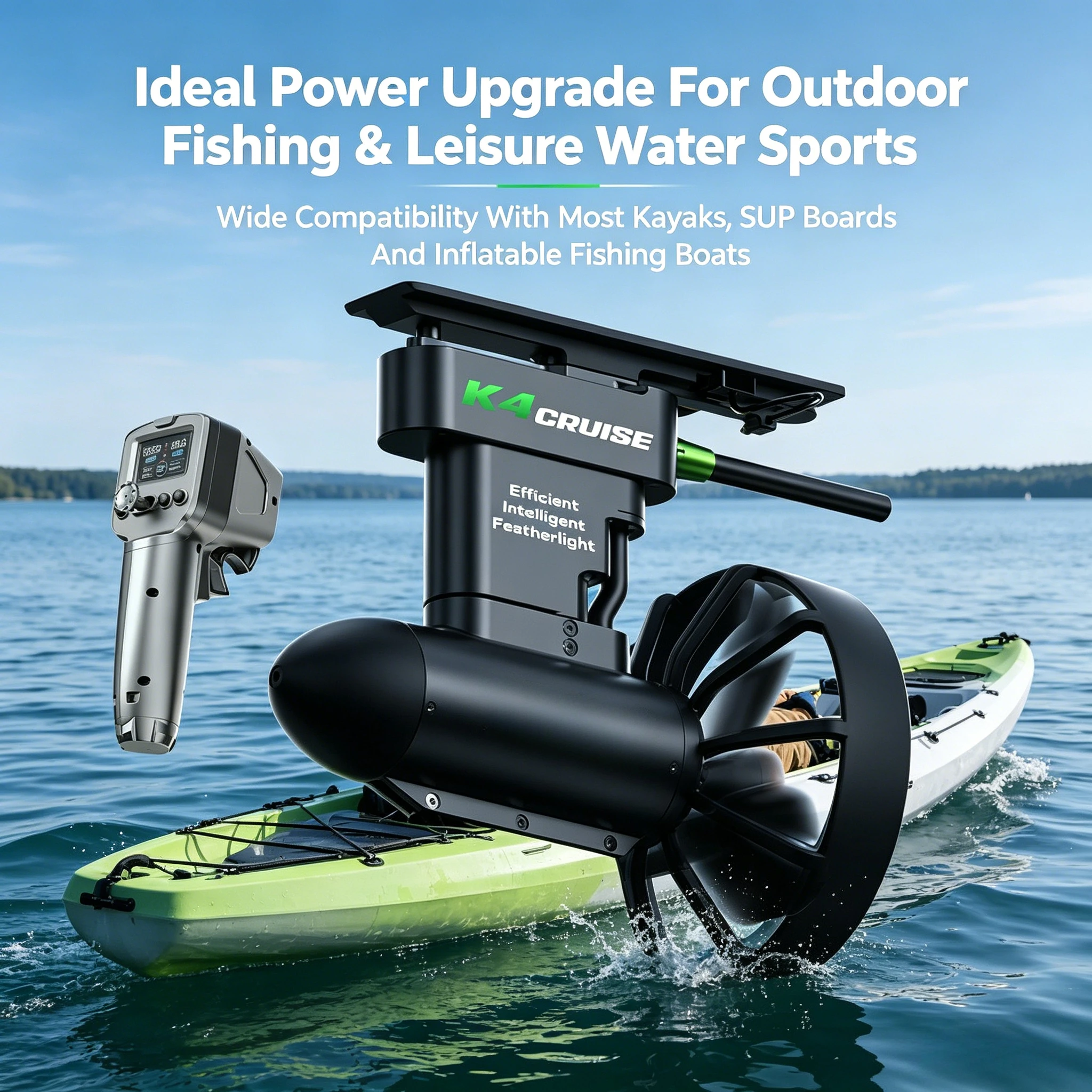 12V 24V Brushless Kayak Trolling Motor Wireless Remote Electric Underwater Propulsor for SUP Fishing Kayak Touring