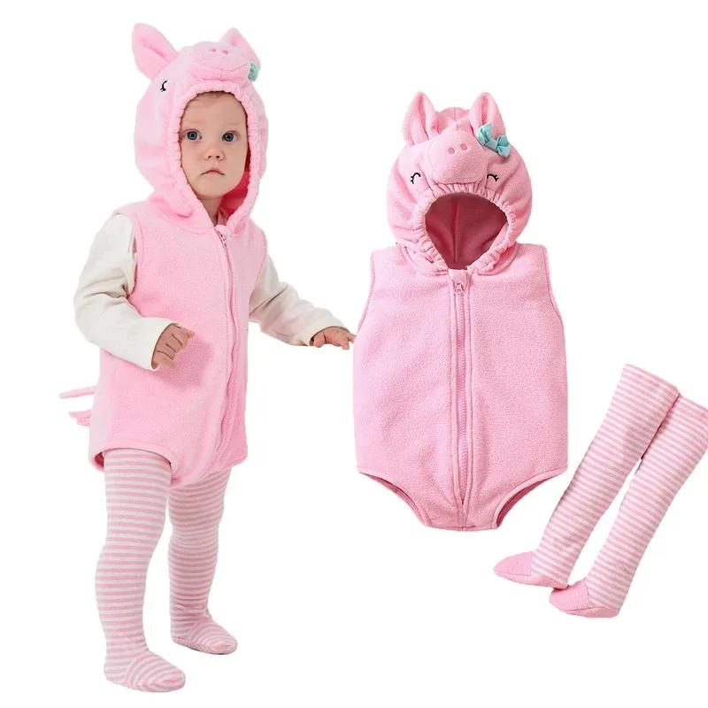 

Umorden Infant Baby Girls Pink Pig Costume Hoodie Romper Bodysuit Leggings Set Outfit Sleeveless Halloween Purim 0-18M