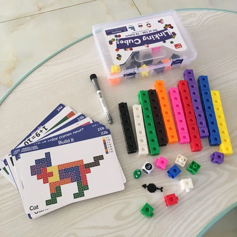 Cubes de liaison blocs de construction mathématiques, cartes d'activités, 100 pièces, comptage de chiffres, compteurs, briques d'apprentissage éducatif pour enfants, cadeaux