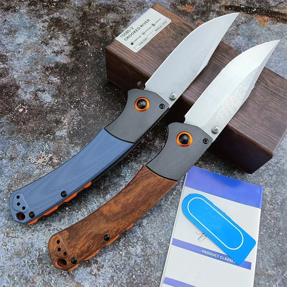 BM 15080 Folding Knife CPM-S30V Blade Blue G10/Red Wood Handle Outdoor Camping Survival Pocket Knife Hiking EDC Tool