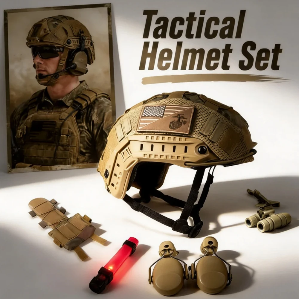 

Tan Tactical FAST Airsoft Helmet Set with NVG Model Multifunctional Special Forces Combat Headwear Roleplay Cosplay Equipment