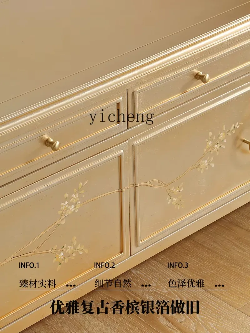 GZ-17  French light luxury solid wood painted silver foil TV cabinet European court retro storage locker