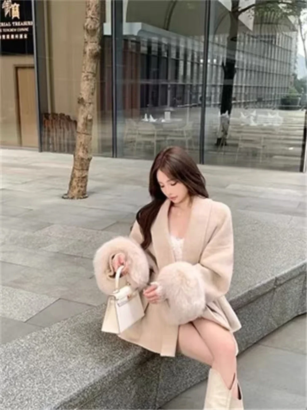 

Grey Tie Waist Collection Woolen Coat Women's Autumn and Winter 2024 New Long Sleeved Loose High-end Cape Coat Medium Length Top