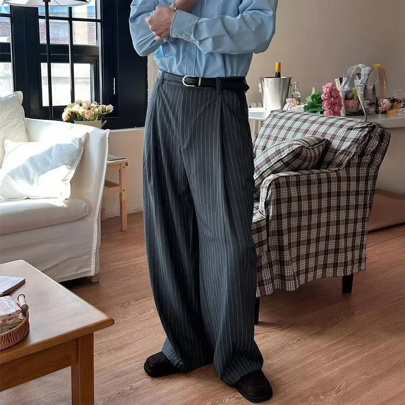 Old Money Wind Striped Pants Men's 2026 Spring and Autumn Lazy Loose Casual Suit Pants