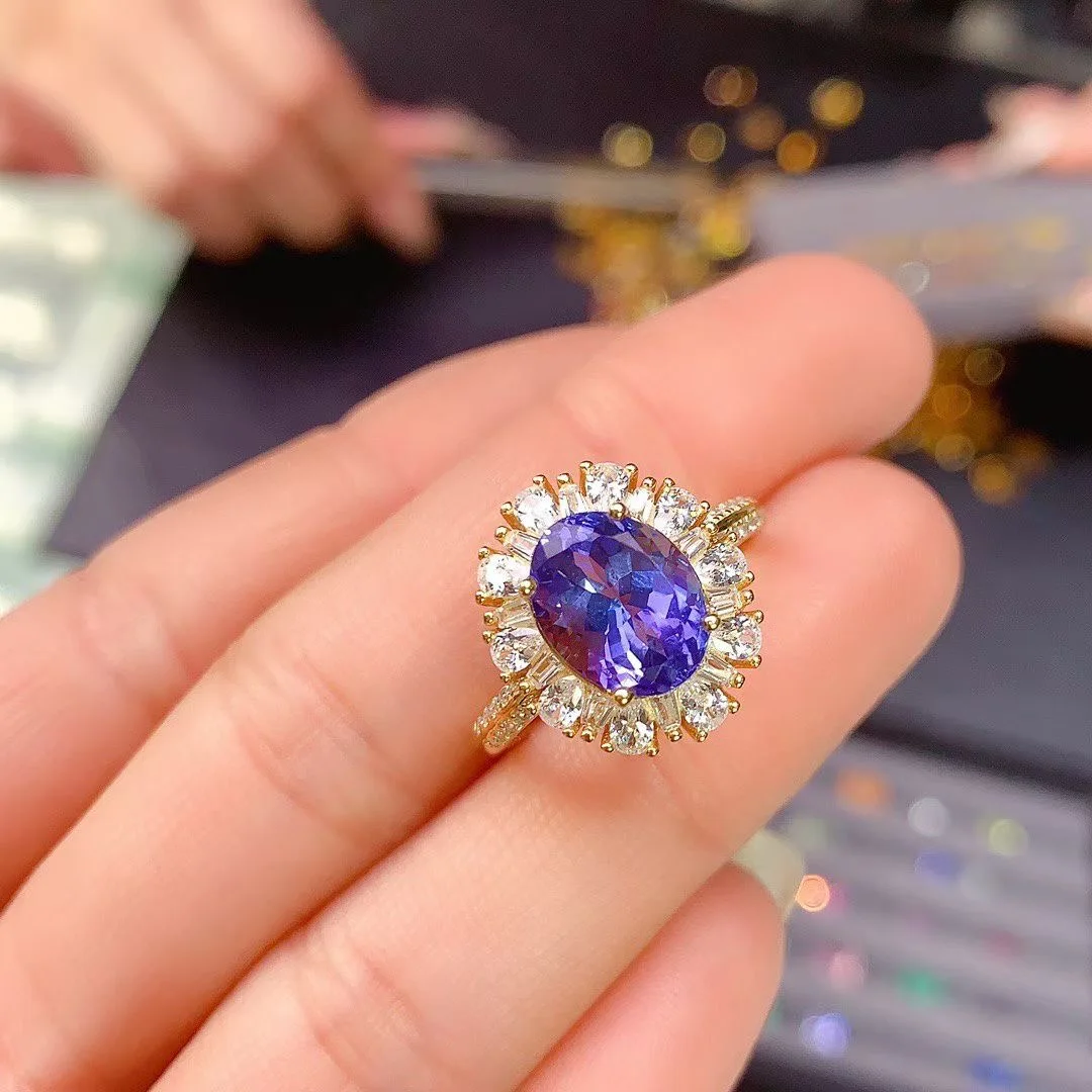 KJJEAXCMY High End Women's Ring Natural Tanzanite S925 Silver with Electroplating Boasting High Clarity  Full Brilliance