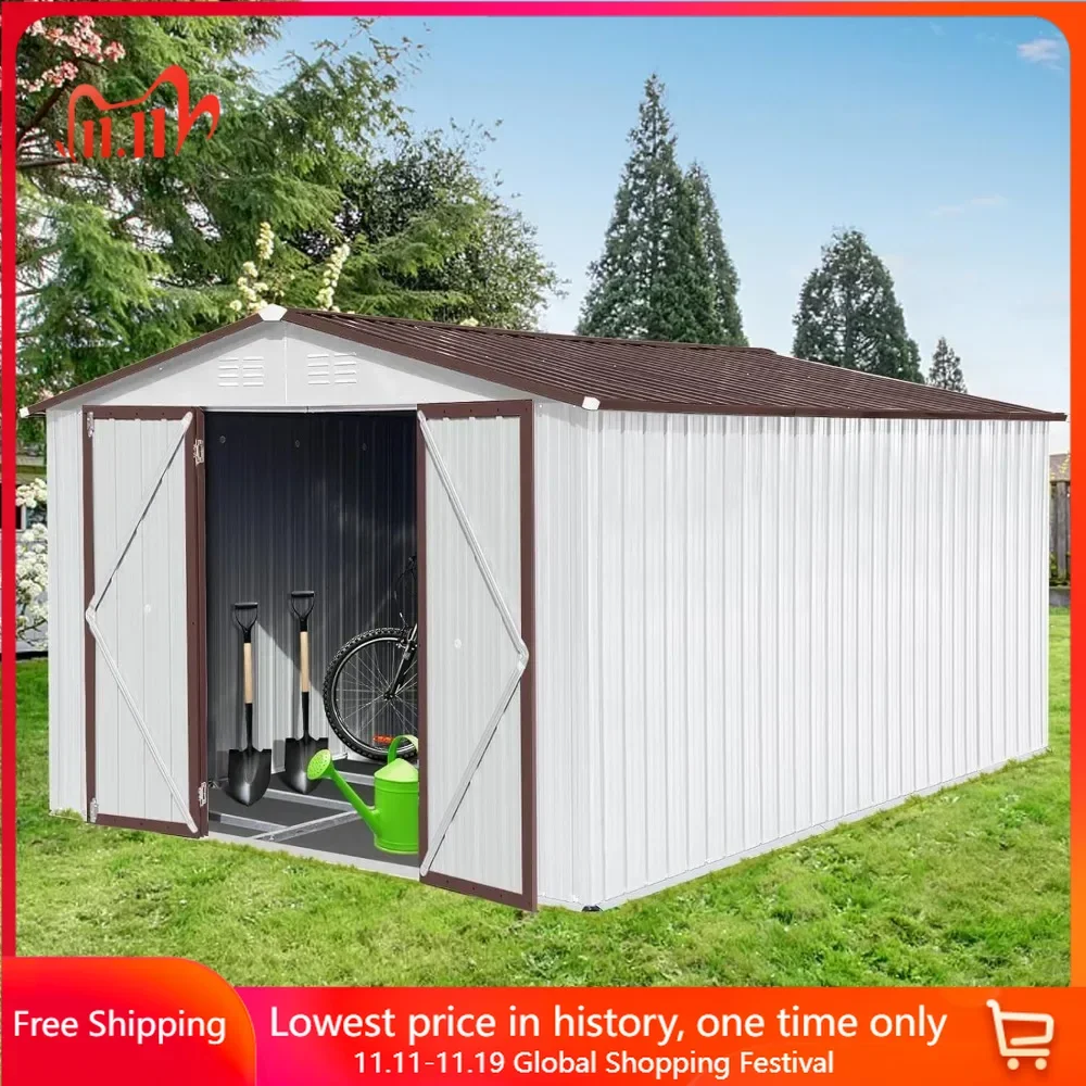 Sheds & Storage 10FT x 8FT & Outdoor Storage Clearance, Metal Anti-Corrosion Utility Tool House with Lockable Sheds & Storage