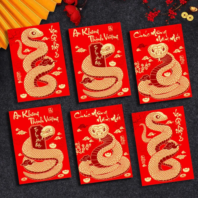 6 Pcs Cartoon Zodiac Snake Spring Festival Red Envelope Cute Fashion Lucky Money Bag Creative Chinese New Year Red Packet Gifts