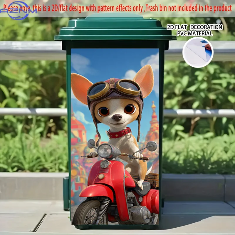 1pc of 2D Pattern Printing Sticker for Kitchen Trash Bins, Measuring X Cm, Featuring a Cute Dog Riding a Red Motorcycle. This