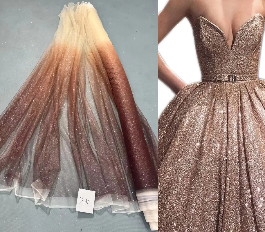 Tissu en dentelle à paillettes métalliques dégradées en tulle pour robe tutu de fille, tissu scintillant ombré pour mariage nuptial # 04