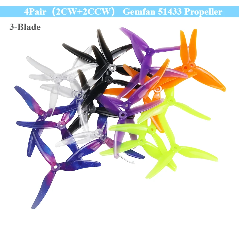 New 4Pair（4CW+4CCW） Gemfan 51433 Propeller - High-Performance 3-Blade Design for RC Airplane/Drone Enhanced Thrust & Efficiency