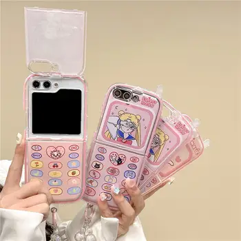 Módní dívčí skládací kryt na telefon Sailor Moon Marie s kočkou pro Samsung Galaxy ZFlip 4 5 zflip4/5 z flip Zflip5 zflip4 kryt na šňůrku 10 nejlepší prodej Flipové pouzdro Sailor Moon pro Samsung Galaxy Z - №2