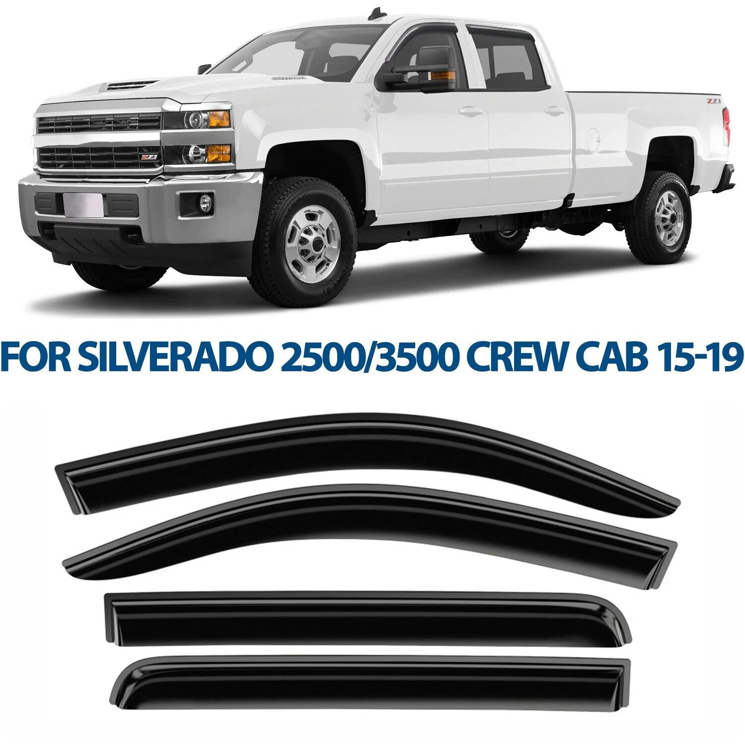 

Rain Guards Vent Visors Shade for 15-19 Chevy Silverado 2500/3500 Crew Cab