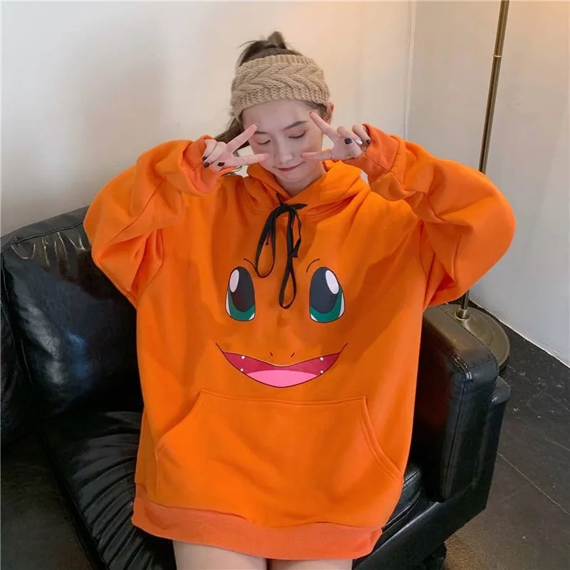 Kaus Gambar Kartun Kawaii Musim Semi Musim Gugur Hoodie Grafis Lengan Panjang Longgar Pulover Anime Wanita Atasan Longgar Streetwear