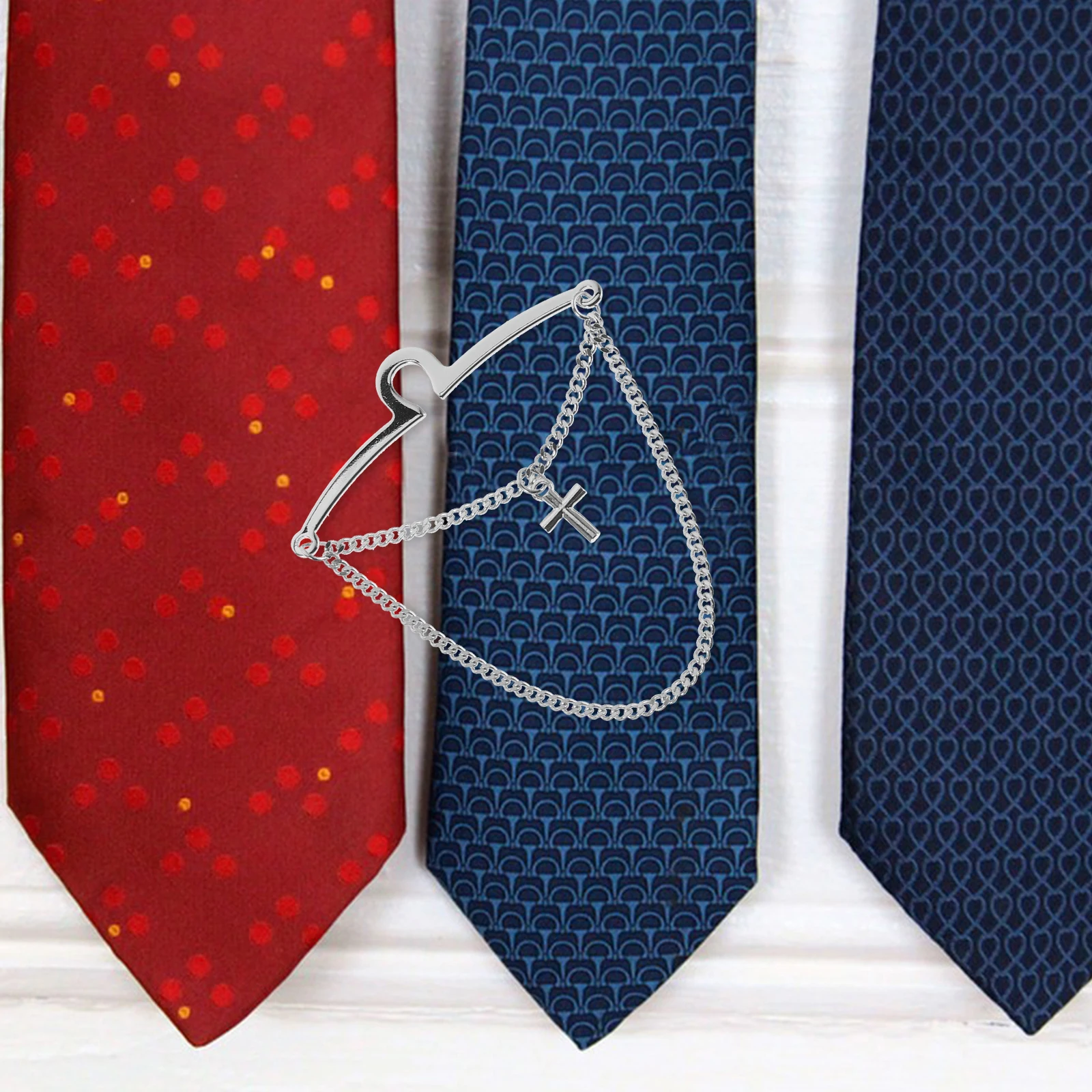 

2pcs Cross Design Tie Chain For Men Durable Copper Tie Clip Chain Structure Lightweight Necktie Accessories For