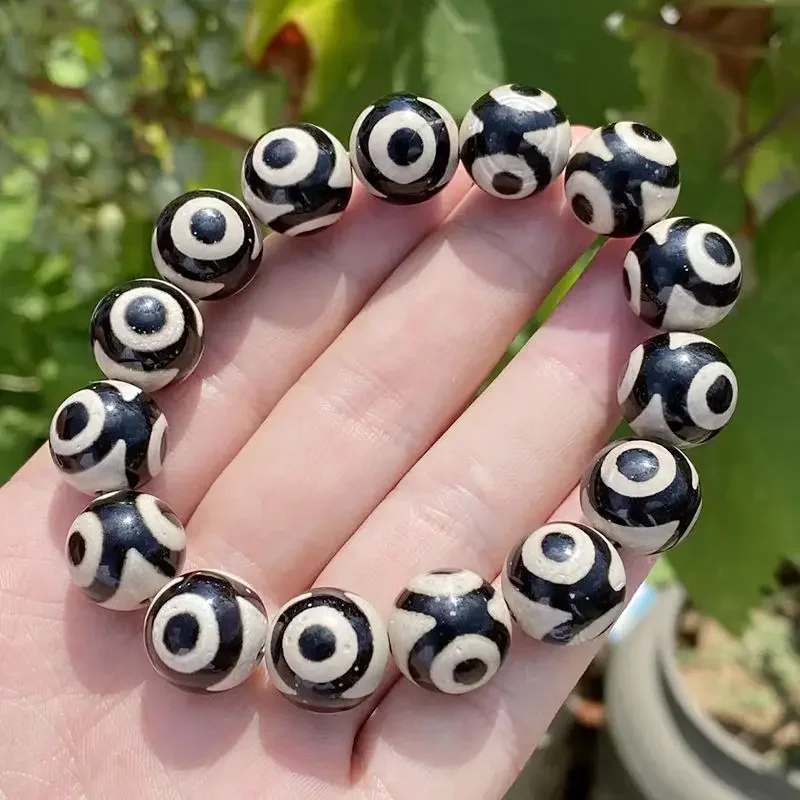 

Tibetan old mineral natural agate three eye pearls hand string female nine eye original stone bracelet male