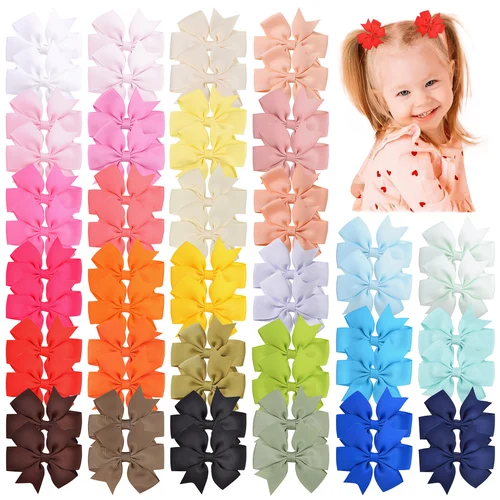 Imagen 1 del producto 1 Uds Cassic 40 colores 3 ''sólido cinta de grogrén pinzas para el cabello con lazo para niñas hecho a mano horquilla con lazo accesorios para el cabello
