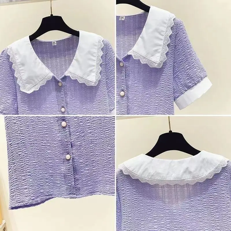 Kawaii Lace Shirts Women S-3XL French Fashion Puff Sleeve Girlish Temper Vintage Elegant Aesthetic Sweet Designer Рубашки Casual