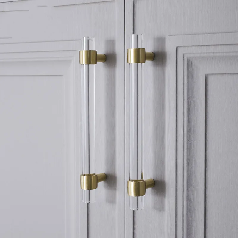 Transparent Acrylic Cabinet Handle and Knobs Gold Drawer Chest Furniture Luxury Door Handles Bathroom Kitchen Pulls