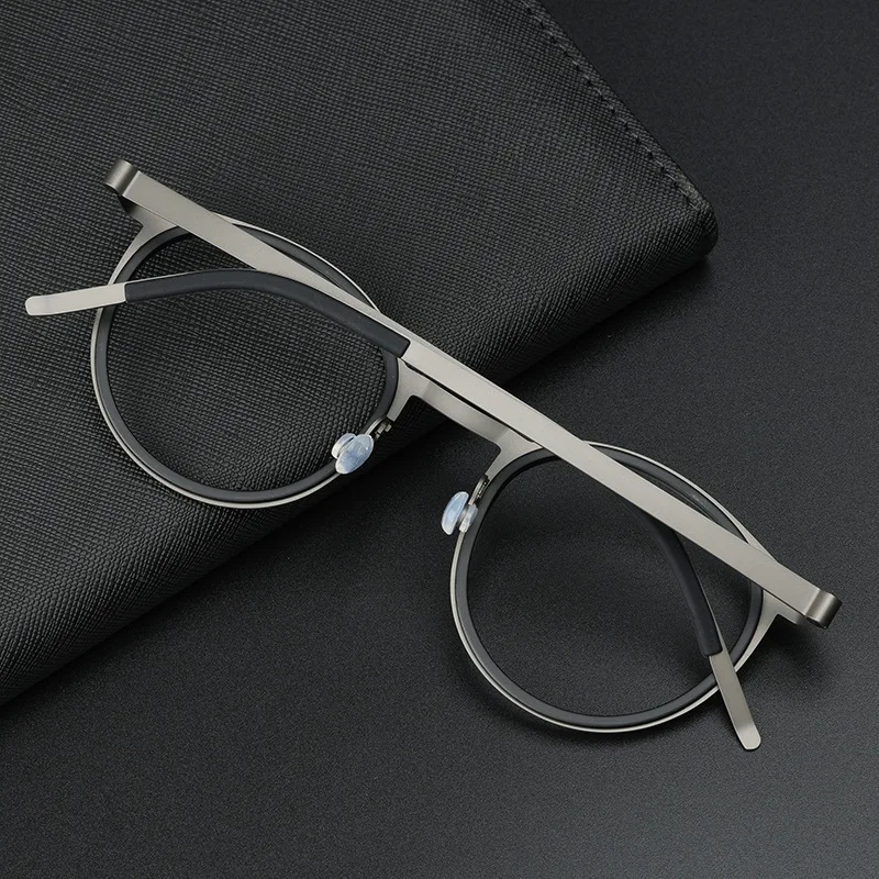 KUXA الترفيه الرجعية جولة الرجال الإطار خفيفة التيتانيوم نظارات وصفة طبية نظارات قصر النظر مد البصر النظارات المضادة للانعكاس