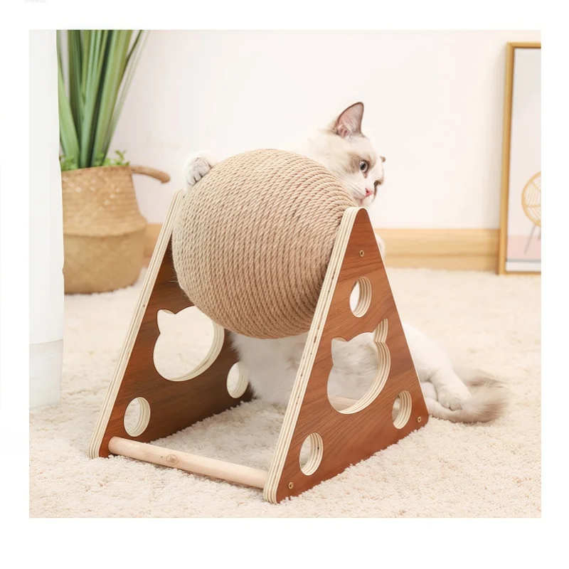 Fun Cat Toys Solid Wood Cat Climbing Frame Handmade Hemp Sword Rope Grinding Claw Ball Durable Pet Supplies