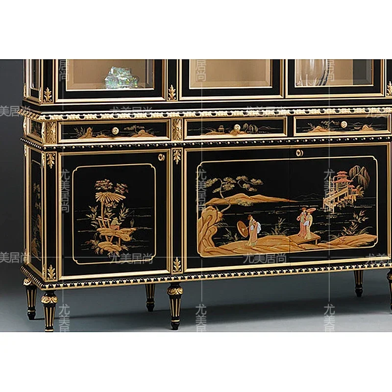 European classic solid wood wine cabinet hand-painted four-door living room villa Italian luxury palace wine cabinet French