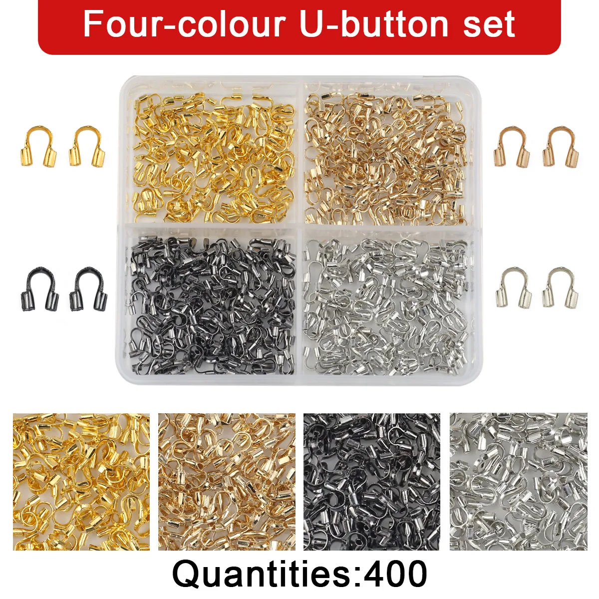 Boxed 400pcs 4mm Copper U-Button Gold Silver Plated For DIY Bracelet Necklaces Jewelry Making Closure Links Crafting Accessories