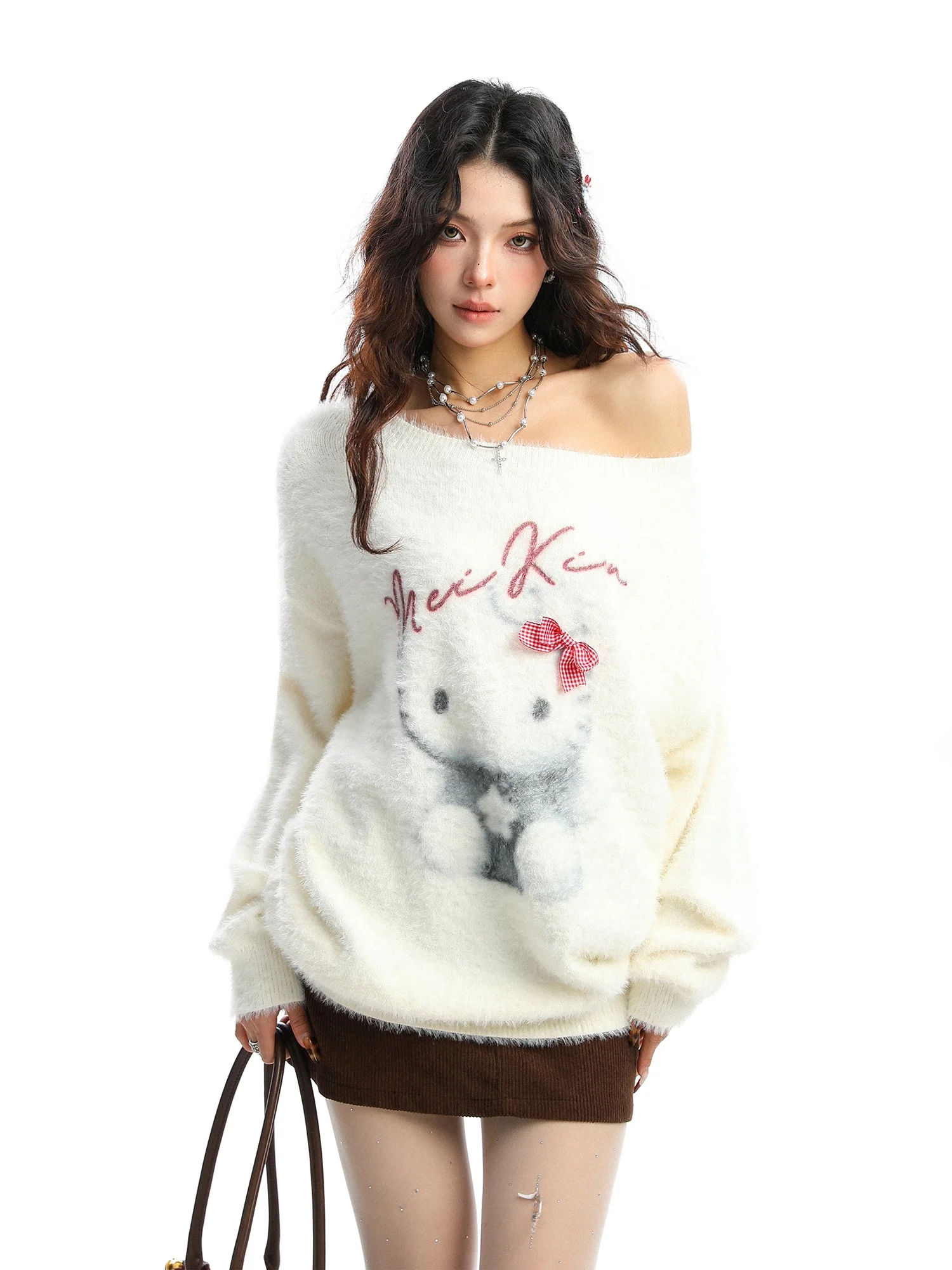 

Soft Plu Ear oulder Bared Sweater Women's Autumn Winter Warm Knitted Long Sve Top Sweet Sle Loose Fit ...