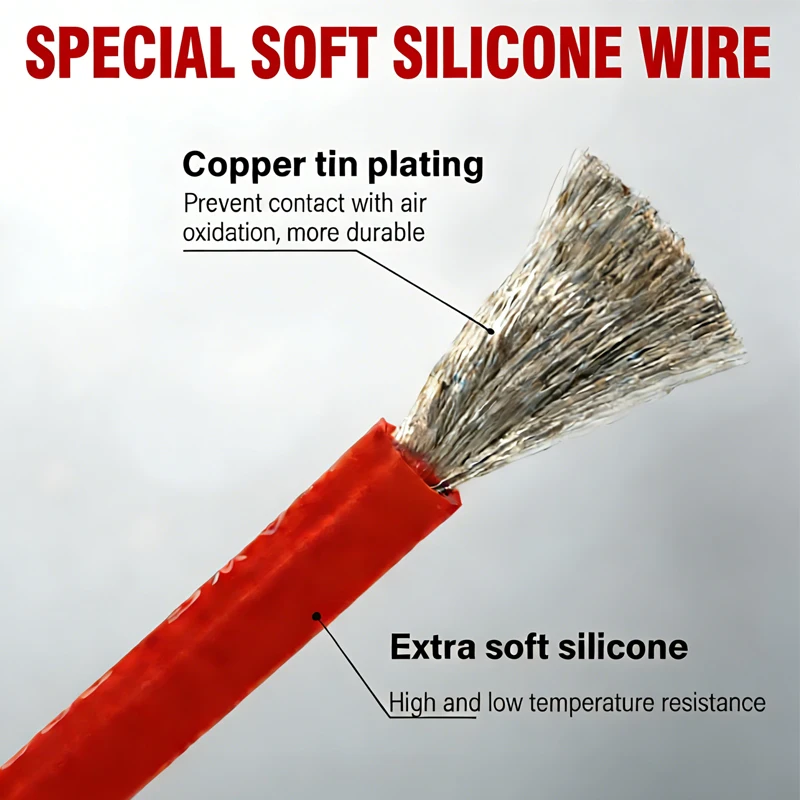2PCS 10inch (25.4cm) Battery Cable Kit 5/7/8/10/12AWG Copper Wire for Car Audio, Solar, RV - Pure Oxygen-Free Copper (OFC),