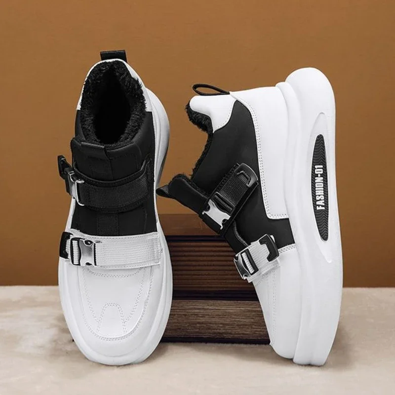 

Youth Men's Korean Style Winter High Top Cotton Boots Thickened Fleece Lined Warm Sport Casual Trendy Shoes