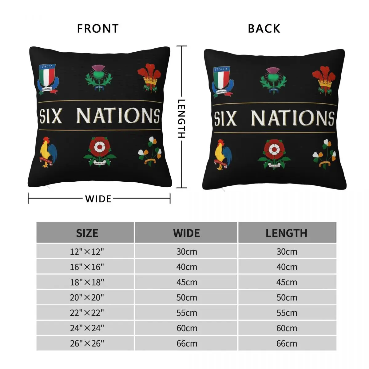 Six Nations Rugby Square Pillowcase Polyester Linen Velvet Printed Zip Decor Throw Pillow Case Sofa Cushion Cover