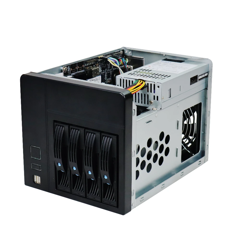 NAS-4 4 Bay NAS Case Mini ITX Server Chassis SATA 6Gbps Backplane Removable 3.5 Inch HDD Trays Flex 1U PSU Support - view 4
