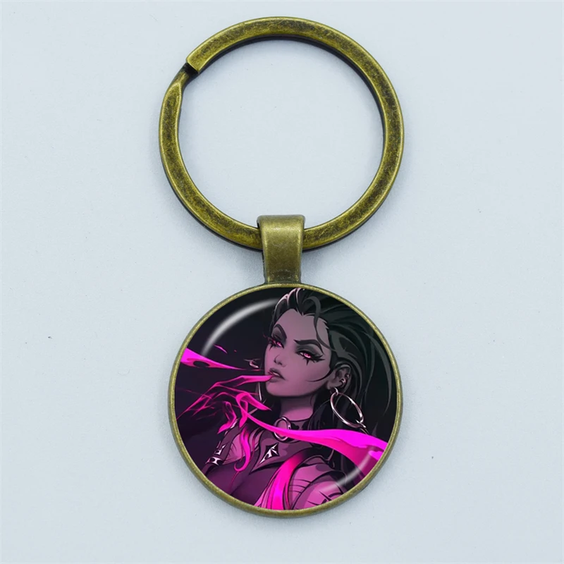 Game Valorant Keychain Cosplay Sage Killjoy Jett Sova Cypher Cute Cartoon Character Glass Key Chain Pendant Keyring