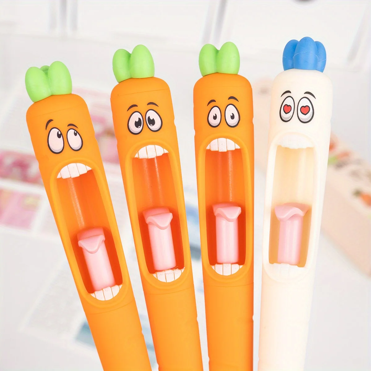 4 قطعة/صندوق الخضار والجزر هلام القلم القرطاسية الكرتون لطيف التعبير الإبداعية مدرسة مكتب هدية لوازم جميل القلم Kawaii