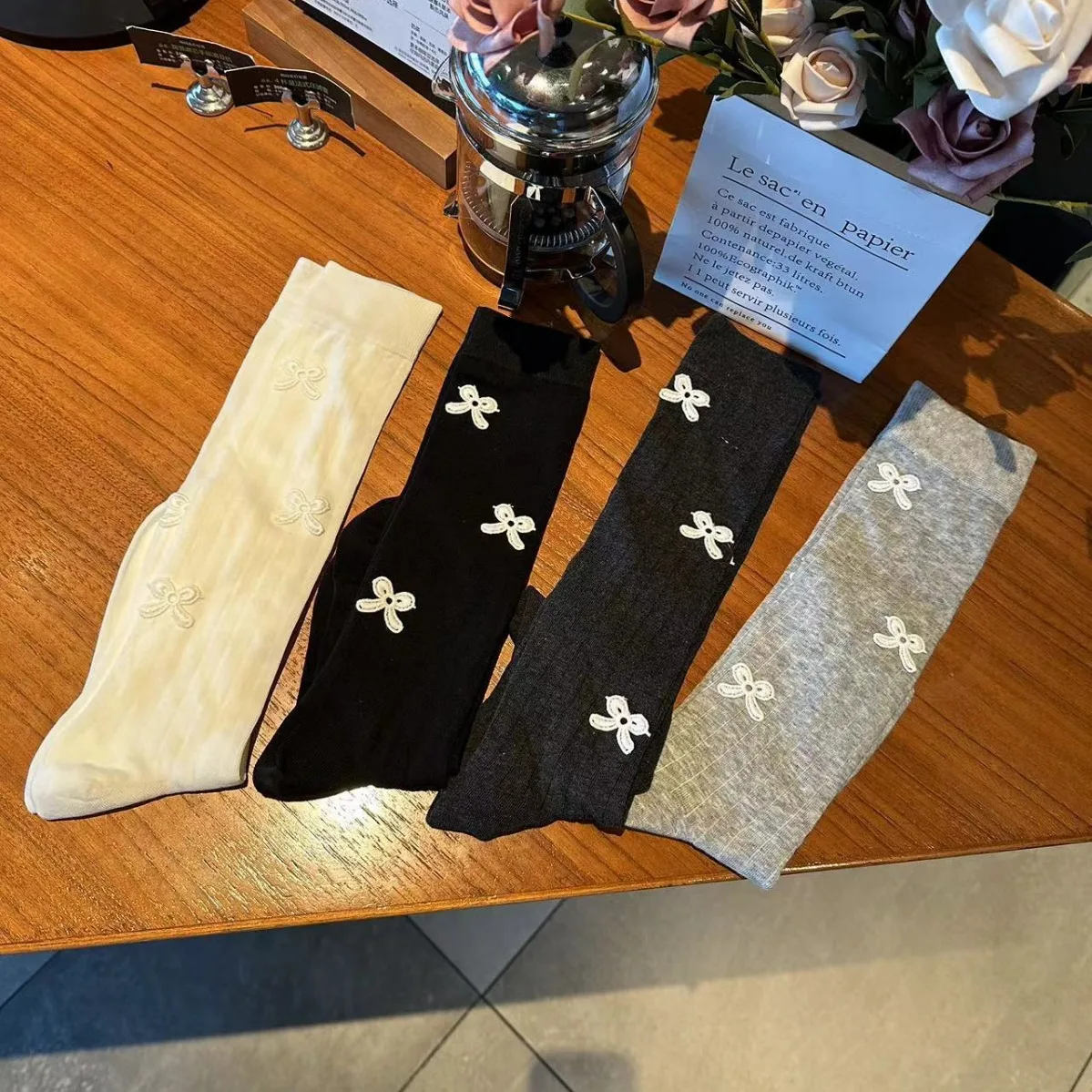 Ladies' Stockings Korean  Bowknot Simple High For Girl Versatile Sweet Preppy Style JK Socks Quality Comfortable Cotton Socks
