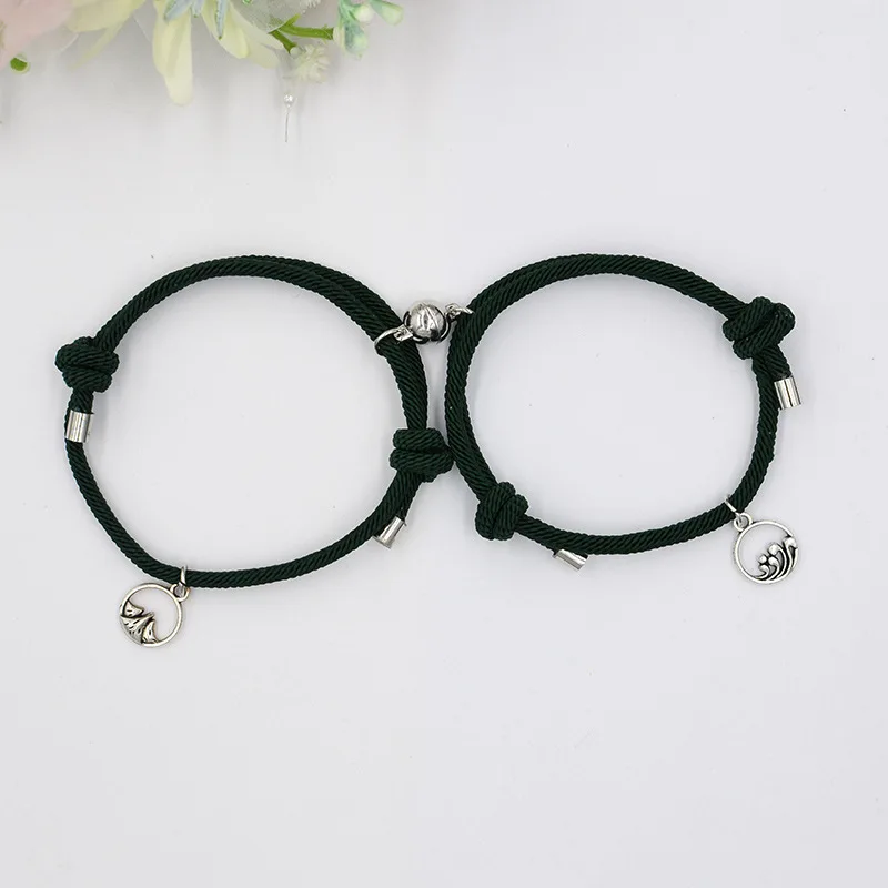 2pc Romantic Magnet Couple Bracelet Adjustable Matching Braclet Rope Black White Round Magentic Braslet Gift For Lover