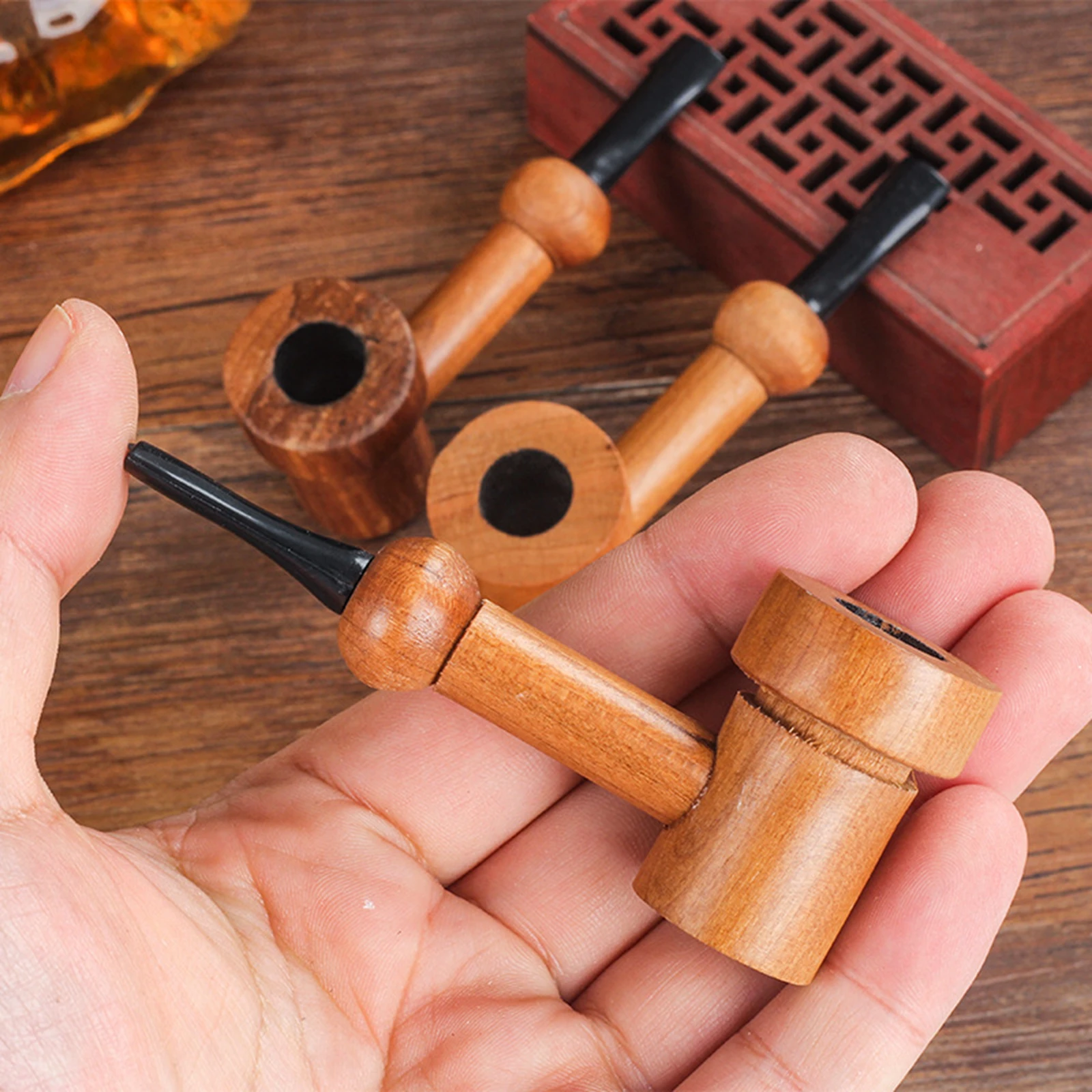 1pc Wooden Handmade Cigarette Holder, Circulation Filter Tobacco Tobacco Pipe For Men Gift