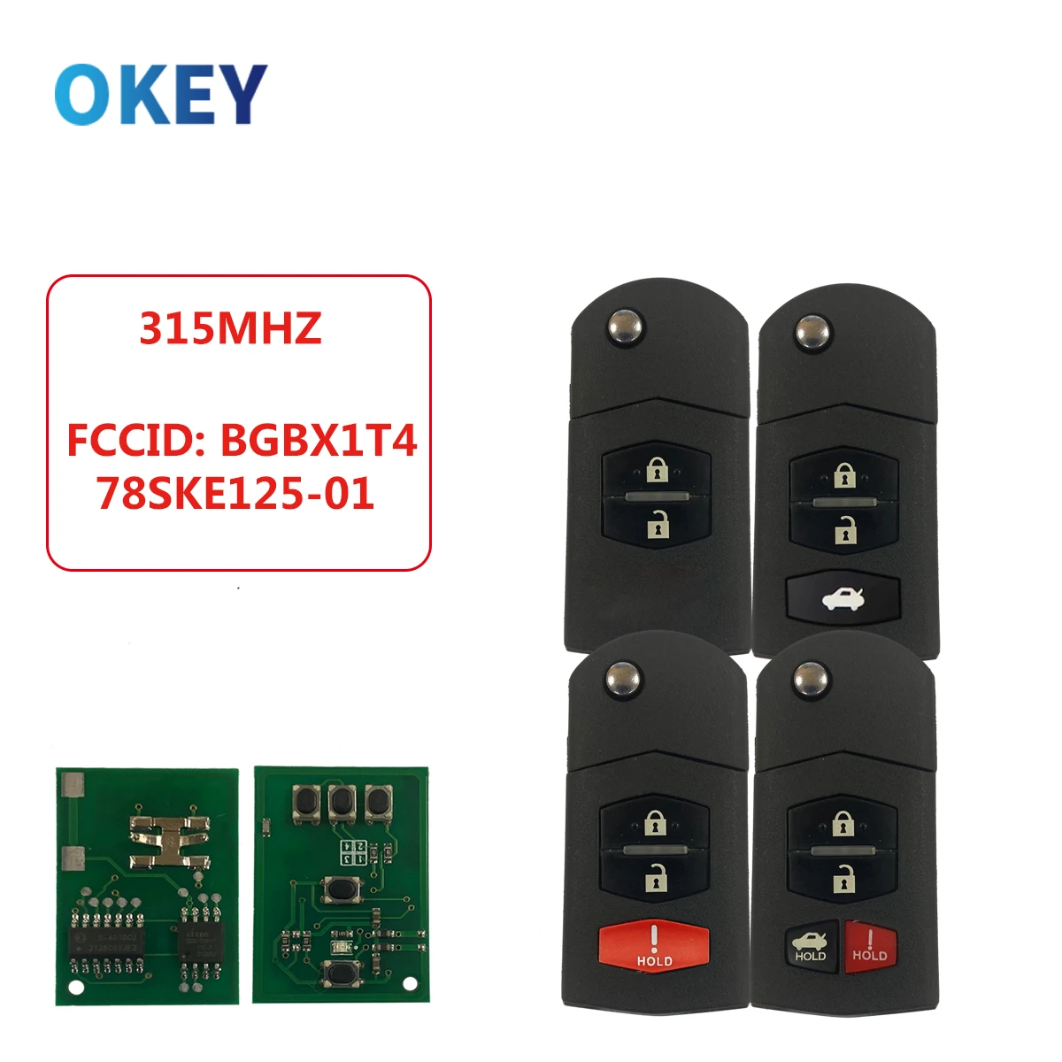 Okey-Clé de voiture télécommandée, 3/4 boutons, FCC: BGBX1T4, 78SKE125-01, Mazda 2 3 5 6 M6 MX5 CX5 CX7 CX9 jas8 ID83, puce 315 Z successif