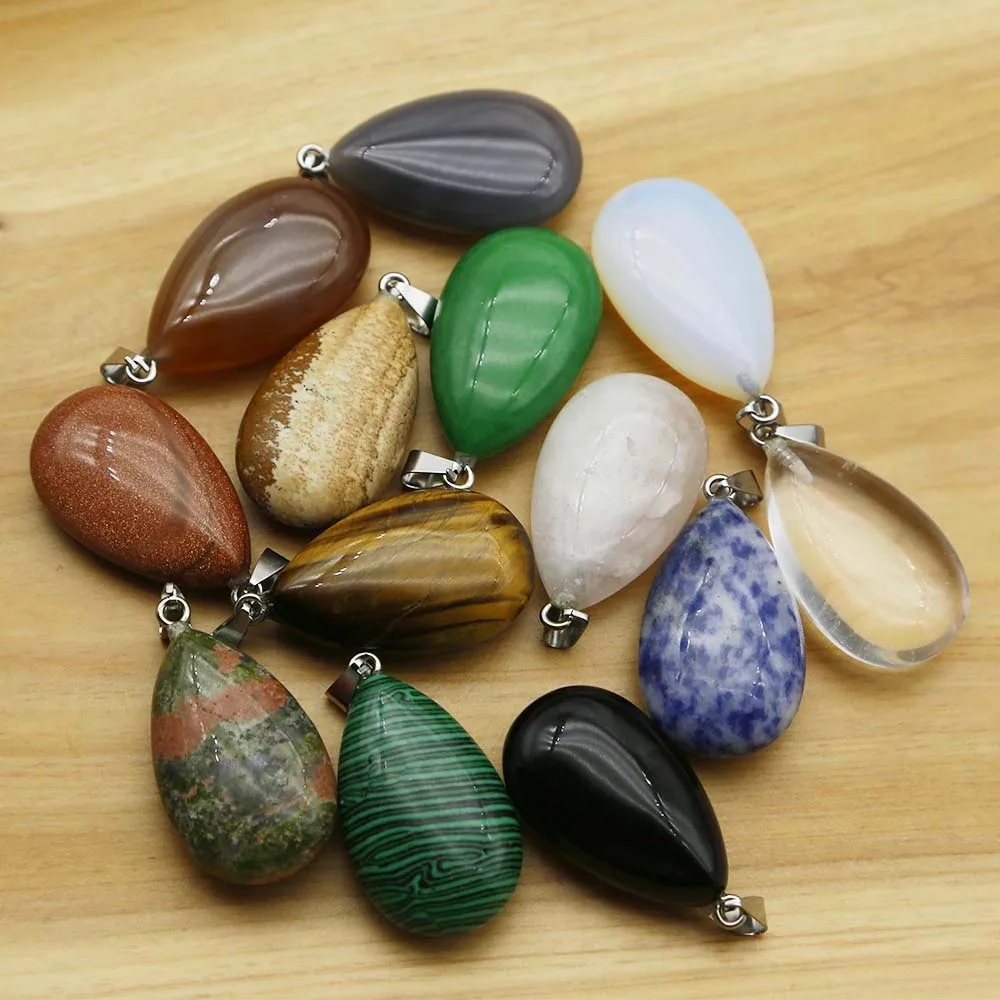 Natural Crystal Agate Drop Pendant Semi-precious Stone Women's Necklace Accessories Charm Jewelry Production Wholesale 8Pcs/Lot