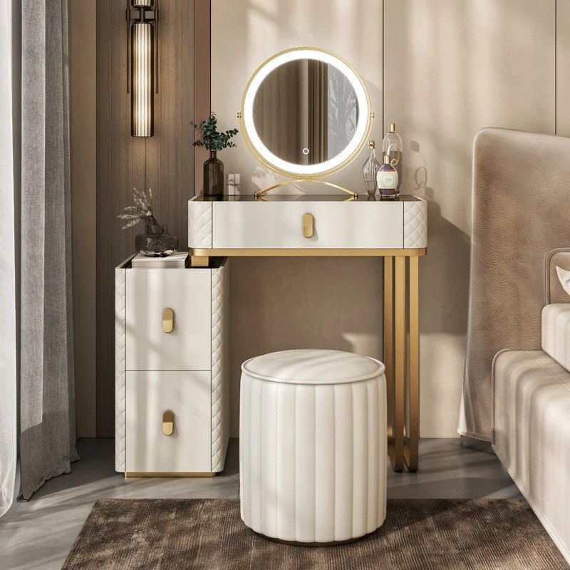 Light luxury small apartment bedroom dresser tempered glass storage cabinet
