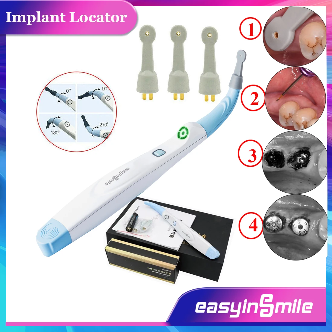 EASYINSMILE Dental Implant Locator Surgery Smart Spotting Cordless Detector  With 3pc 270° Rotary Sensor Abutment Screw Finder