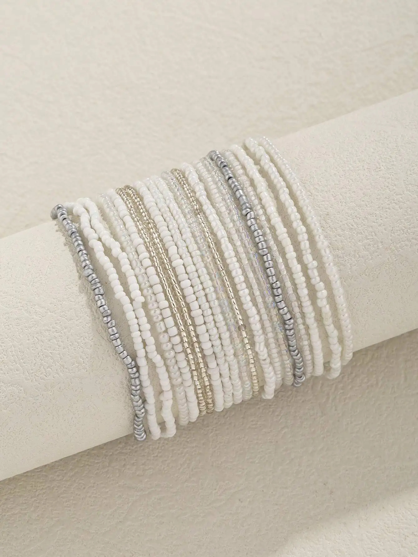 

20pcs Women's Bohemian Style White Beaded Stacking Bracelets