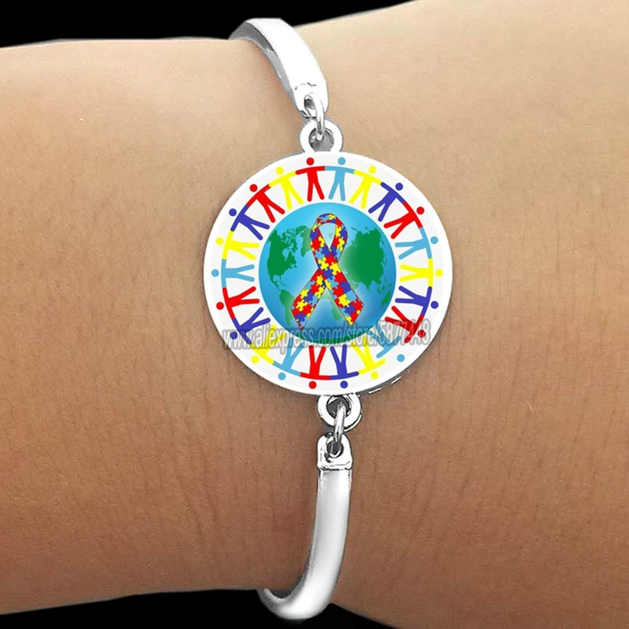 Autism Awareness Puzzle Bracelet  Autism Puzzle Round Glass Bracelet Caring for Autism People Fashion Bracelet Accessories