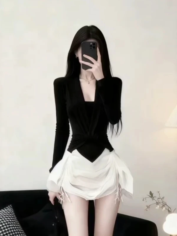 

Женское осенне-зимнее платье Hebe с длинным рукавом и V-образным вырезом, приталенное, с завышенной талией, короткое, во французском стиле, с эффектом стройности, для дня рождения