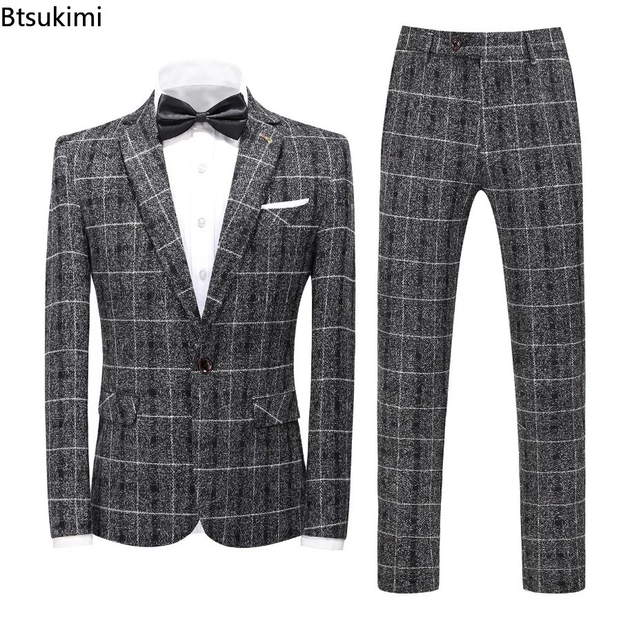2024 Fashion England Style Men's Plaid Suit Three-Pieces (Blazer+Pants+Vest)  Men Business Formal Clothes Groom Wedding Dresses