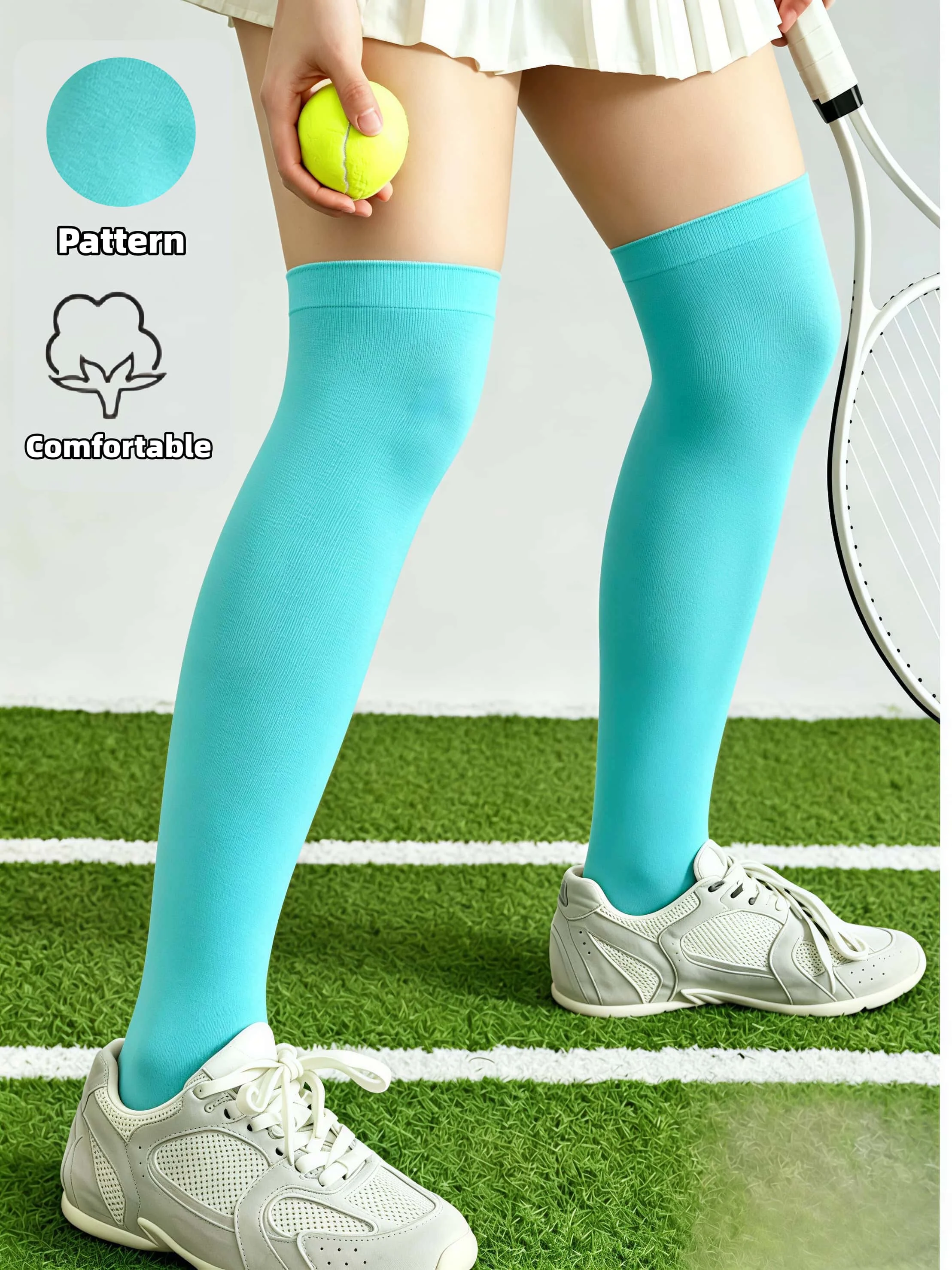 Women's  Solid Light Blue Thigh High Socks Breathable Versatile Sports Casual Long Stockings For Daily Outdoor Wear