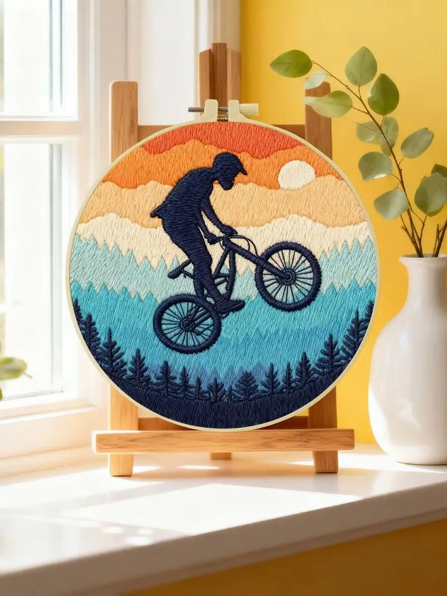 1 Stück 20X20CM/15X15CM 7,87/6,3 Zoll Fahrrad-Challenge Stickerei-Starter-Kit DIY-Kit DIY-Stickerei-Set Handarbeiten Heimdekoration – Detail 6