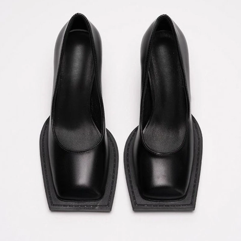 Retro Black Thick Heel Pumps Women Fashion Square Toe Shallow Designer Shoes Elegant Cozy Commuter Office Shoes Zapatos De Mujer