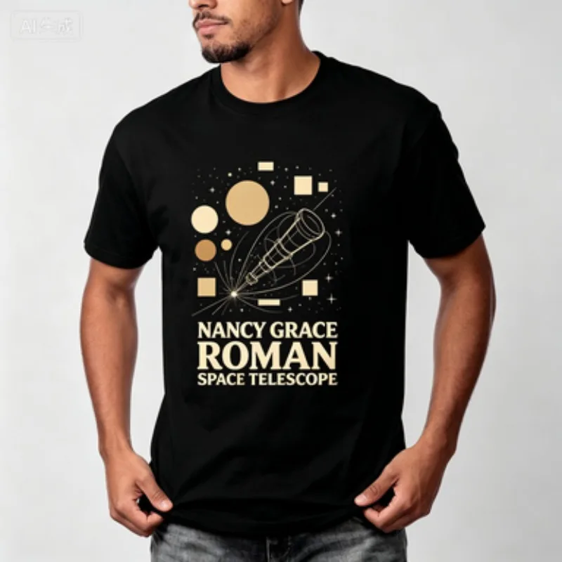 Male Cotton Crew Neck Short Sleeve T-Shirt Nancy Grace Roman Telescope Print Space Astronomy Enthusiast Gift Tees