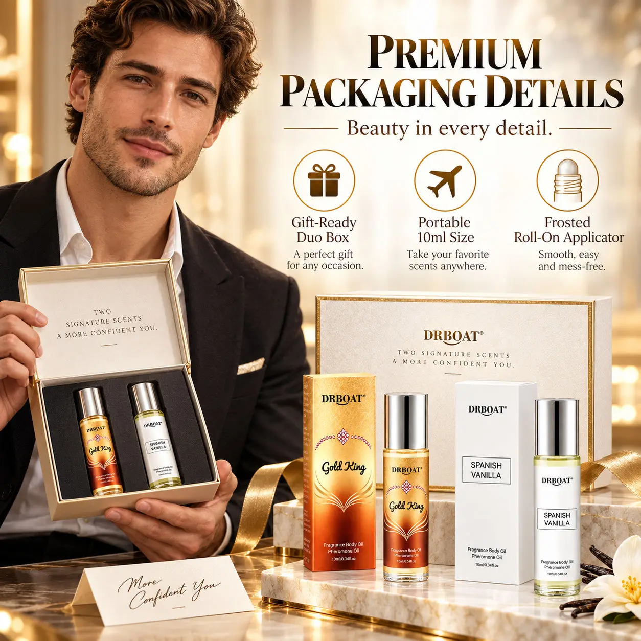 Men Duo Roll-on Perfume Oil Kit, Warm Gourmand Amber Vanilla Scent, 48H Lasting Portable Travel Fragrance Gift for Dating view 4