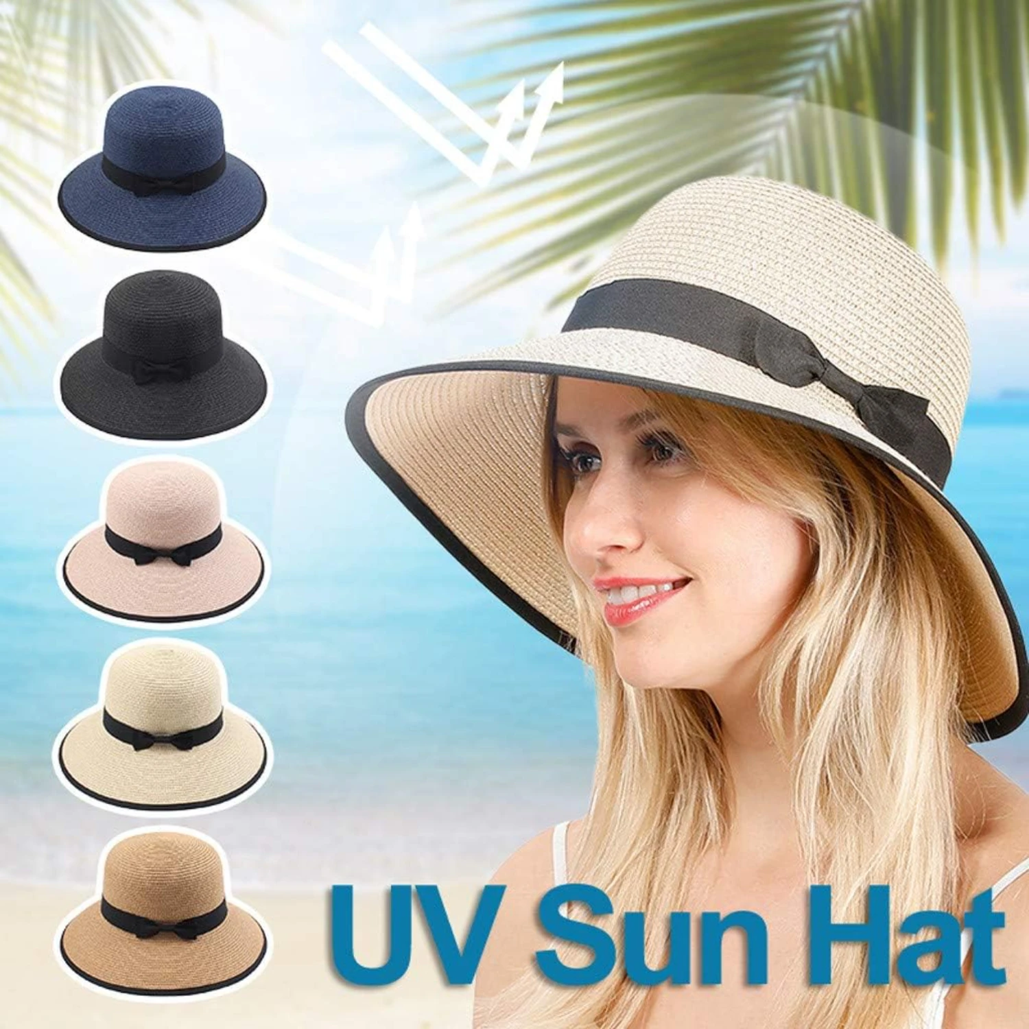 Elegant, stylish and chic Women's Foldable Beach Hat with UPF 50+ Sun Protection and Bow Detail, perfect for Outdoor Summer Acti